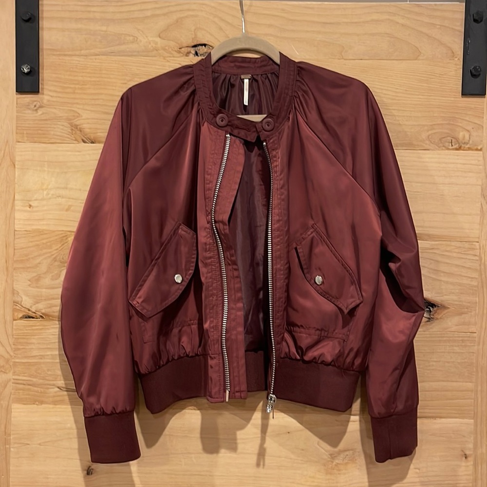 Free People Bomber Jacket - Maroon, size Small